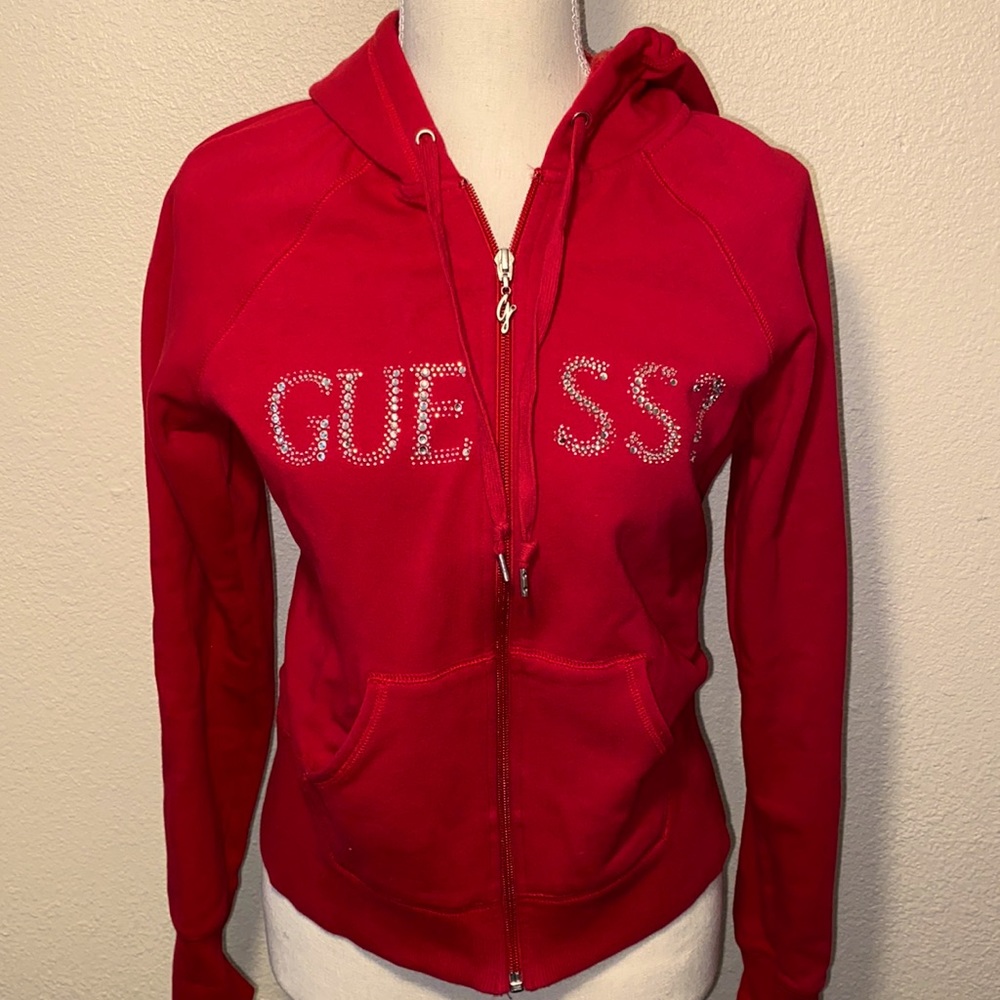 Guess Red Hoodie with Rhinestones